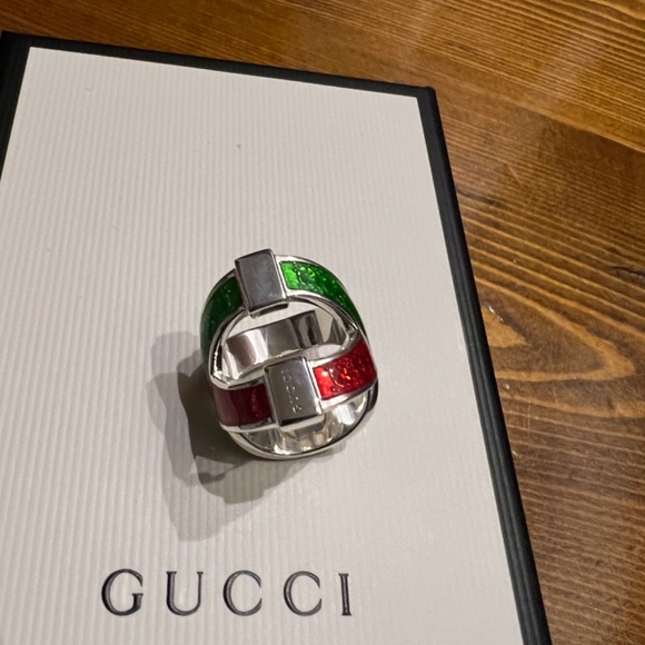Gucci ring silver red and green sz various unisex - Picture 3 of 4